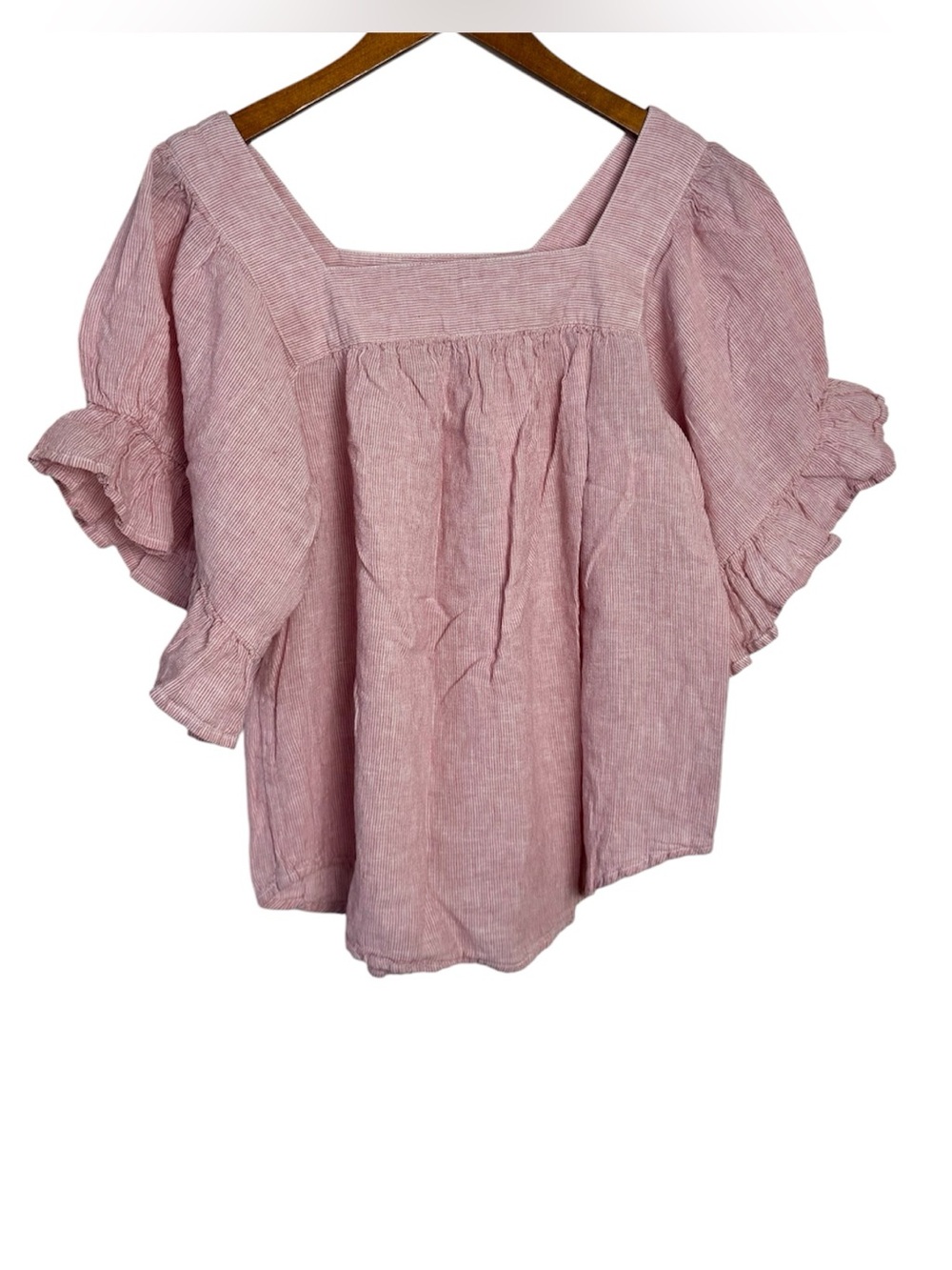 BeachLunchLounge Zoey Striped Blouse quare-Neck Ruffle Sleeve in Blush Pink